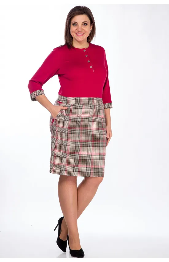 Платье Lady Style Classic 701 Красный с бежевым Клетка