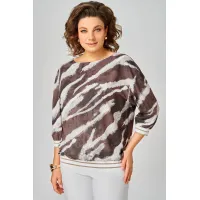 Блузка Swallow 872.3 молочный шоколад/принт «белая абстракция»