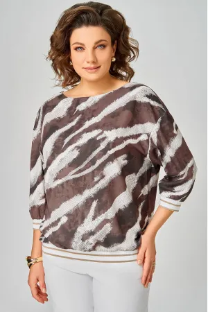 Блузка Swallow 872.3 молочный шоколад/принт «белая абстракция»