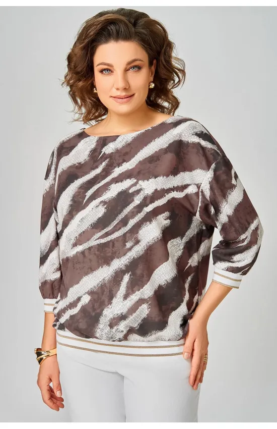 Блузка Swallow 872.3 молочный шоколад/принт «белая абстракция»