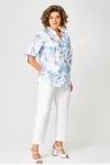 Блузка Swallow 852 белый/принт голубые цветы