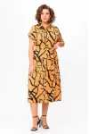 Платье Swallow 740 светло-оранжевый в черный принт абстракция