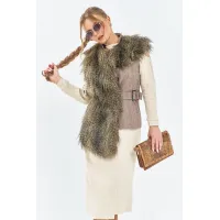 Жилет Euromoda 657 коричневый (мех енота)