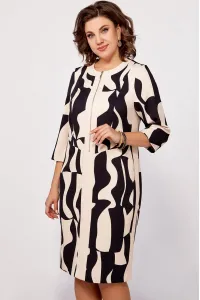 Платье Swallow 798 бежево-чёрный принт