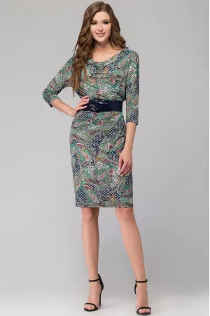 Платье Svetlana Style 1093 бежевые узоры+темно-синий