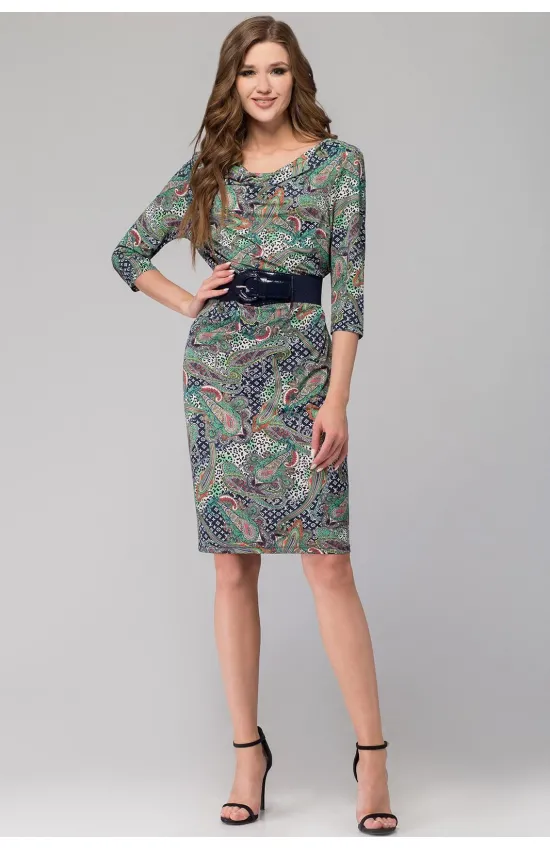 Платье Svetlana Style 1093 бежевые узоры+темно-синий