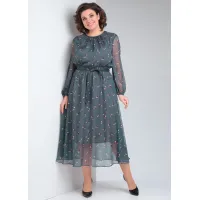 Платье Your Size 2219/164 Темно-зеленый в цветочный принт