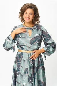 Платье Swallow 707.1 принт «тропические листья в светло- бирюзовых и тёмных оттенках»
