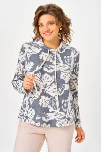 Кофта Swallow 883 дымчато-синий/принт «бежево- молочные абстрактные цветы»