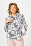 Кофта Swallow 883 дымчато-синий/принт «бежево- молочные абстрактные цветы»
