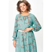 Платье Swallow 819.1 бирюзовый, принт «коричневые веточки»