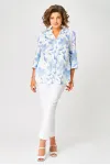 Блузка Swallow 852 белый/принт голубые цветы