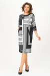 Платье Swallow 888 принт «геометрия» в чёрном, сером и молочном цветах