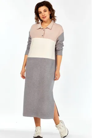 Платье Bagira 1075 серый+пудра+молоко