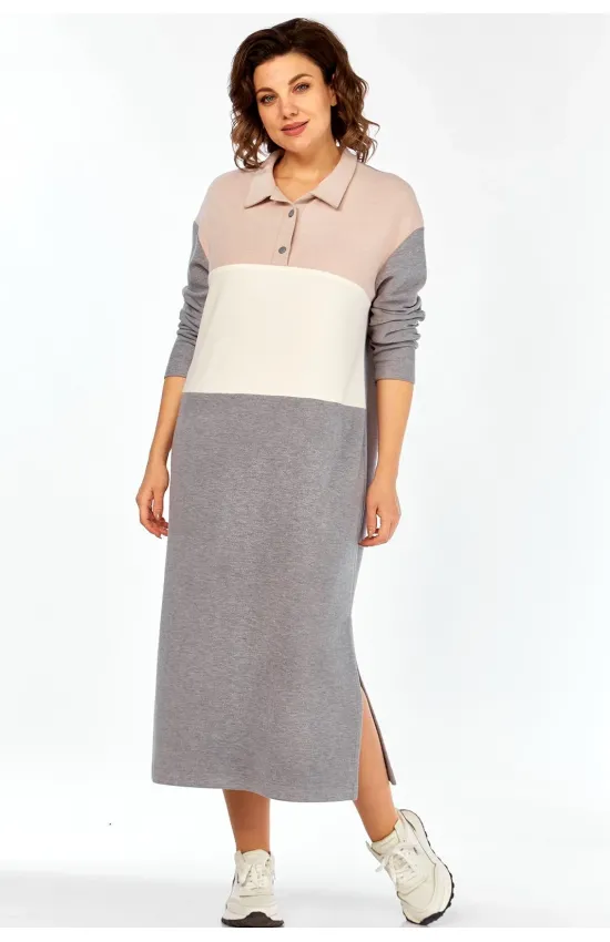 Платье Bagira 1075 серый+пудра+молоко Платье Bagira 1075 серый+пудра+молоко