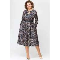 Платье Swallow 707 черный в бежевый принт