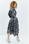 Платье Euromoda 633 черный белый + принт (волна) Платье Euromoda 633 черный белый + принт (волна)