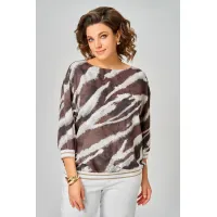 Блузка Swallow 872.3 молочный шоколад/принт «белая абстракция»