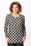 Блузка Swallow 878 чёрный, Принт «молочные ретро-волны»