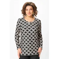 Блузка Swallow 878 чёрный, Принт «молочные ретро-волны»