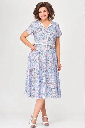 Платье Swallow 665-1 розовый в принт «голубой сад»