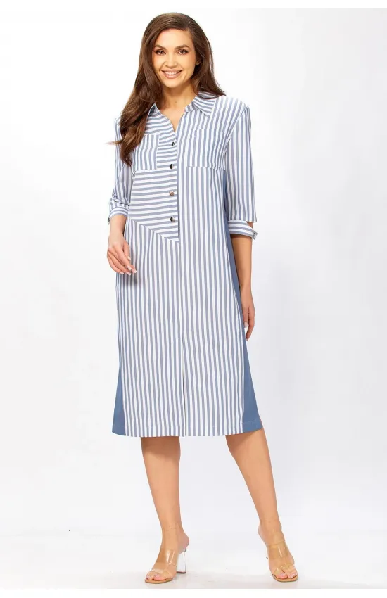 Платье Тэнси 411 джинсовый + белый