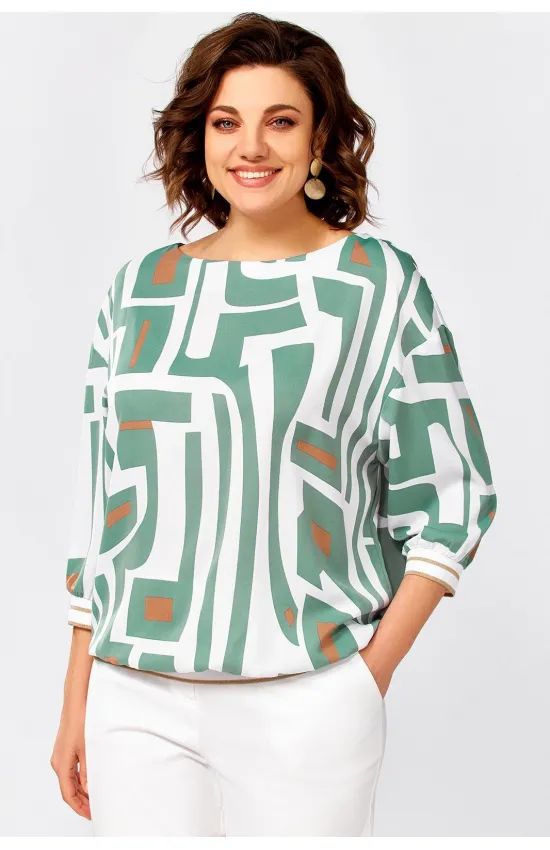 Блузка Swallow 872.6 принт молочно- мятный