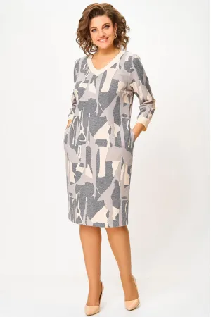 Платье Swallow 782.2 серо-бежевый  принт
