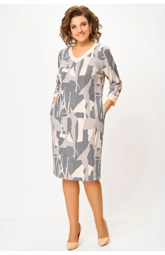 Платье Swallow 782.2 серо-бежевый  принт
