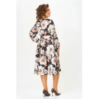 Платье Swallow 707.2 чёрный/принт «бежево-молочные пионы»
