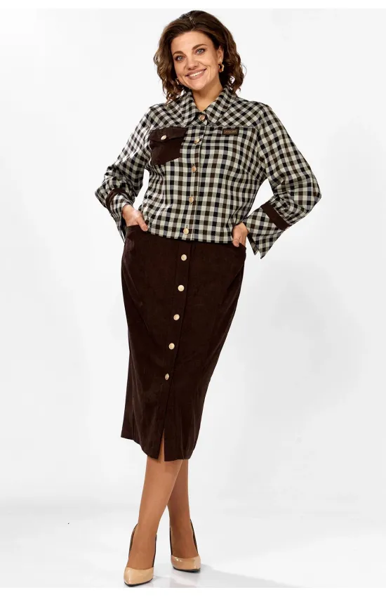 Костюм Mira Fashion 5618 клетка+коричневый
