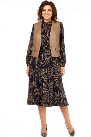 Костюм Милора-стиль 1380/1 черный + капучино (листья)