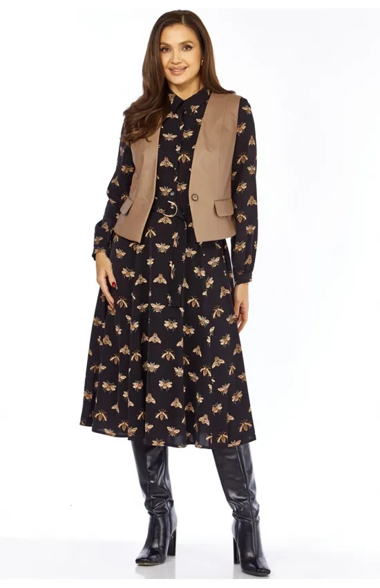 Костюм Милора-стиль 1380/1 черный + капучино (пчелы)