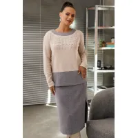 Костюм Галеан Cтиль 994 бежевый с серым