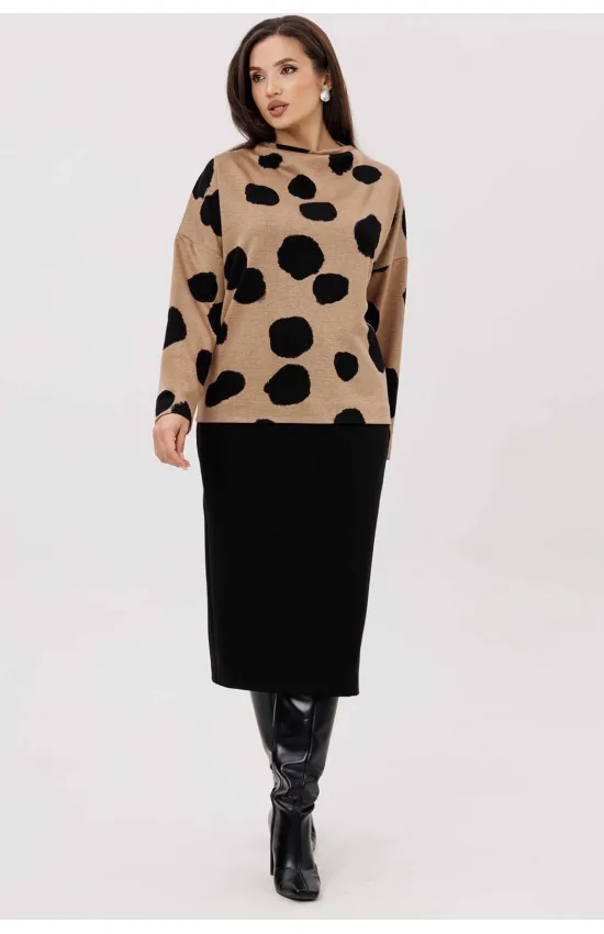 Костюм MisLana 1247 бежевый/черный