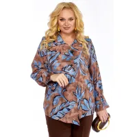 Костюм Элль-стиль 2398/2 коричневый, голубой принт.