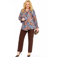 Костюм Элль-стиль 2398/2 коричневый, голубой принт.