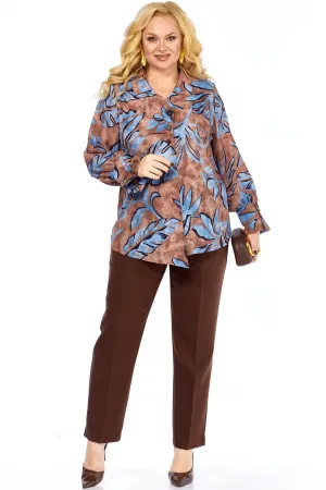Костюм Элль-стиль 2398/2 коричневый, голубой принт.