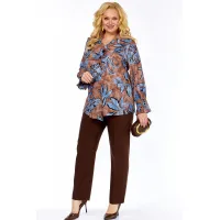 Костюм Элль-стиль 2398/2 коричневый, голубой принт.