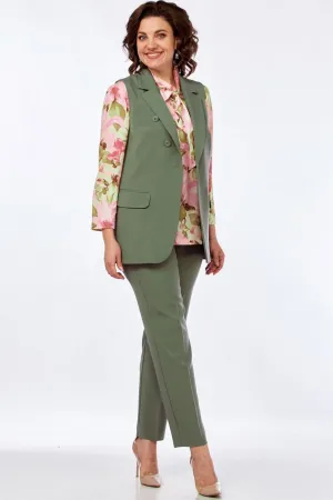 Костюм Vilena fashion 999 полынь+розовые цветы