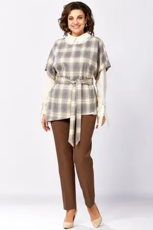 Костюм Милора-стиль 1388 серый + шоколад