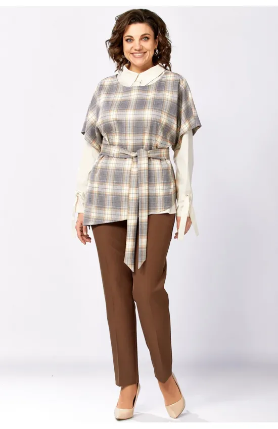 Костюм Милора-стиль 1388 серый + шоколад