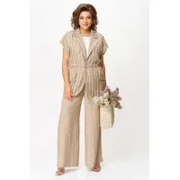Костюм Michel Chic 1429 бежевый + белый широкая полоска