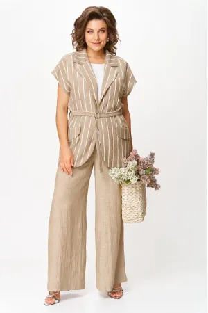 Костюм Michel Chic 1429 бежевый + белый широкая полоска