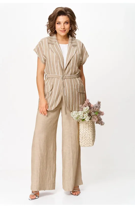 Костюм Michel Chic 1429 бежевый + белый широкая полоска