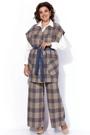Костюм Anastasia 1172 песочный-деним (клетка)