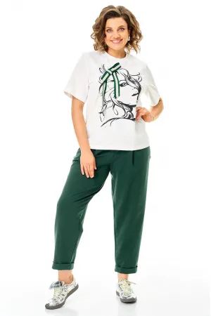 Костюм Michel Chic 1458 темный изумруд+белый