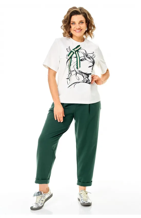 Костюм Michel Chic 1458 темный изумруд+белый