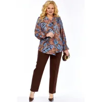 Костюм Элль-стиль 2398/2 коричневый, голубой принт.