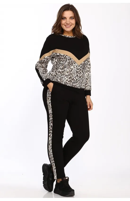 Костюм Lady Style Classic 1753/1 Черный с бежевым Леопард